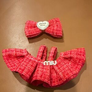 For a Labubu Red Tweed Dress and Bow Set